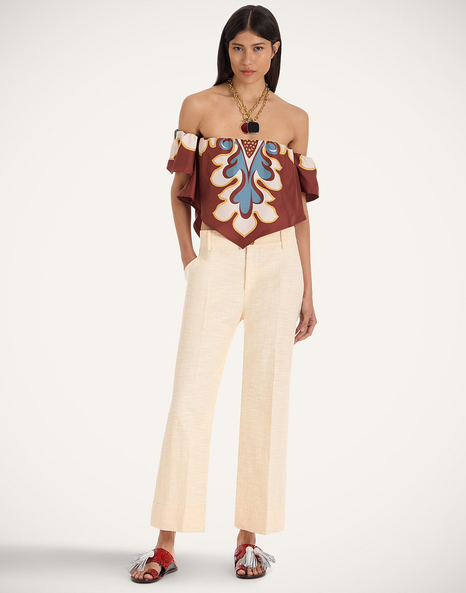 La DoubleJ Hendrix Pants Solid Cream TRO0014COT005SOLIDWH03