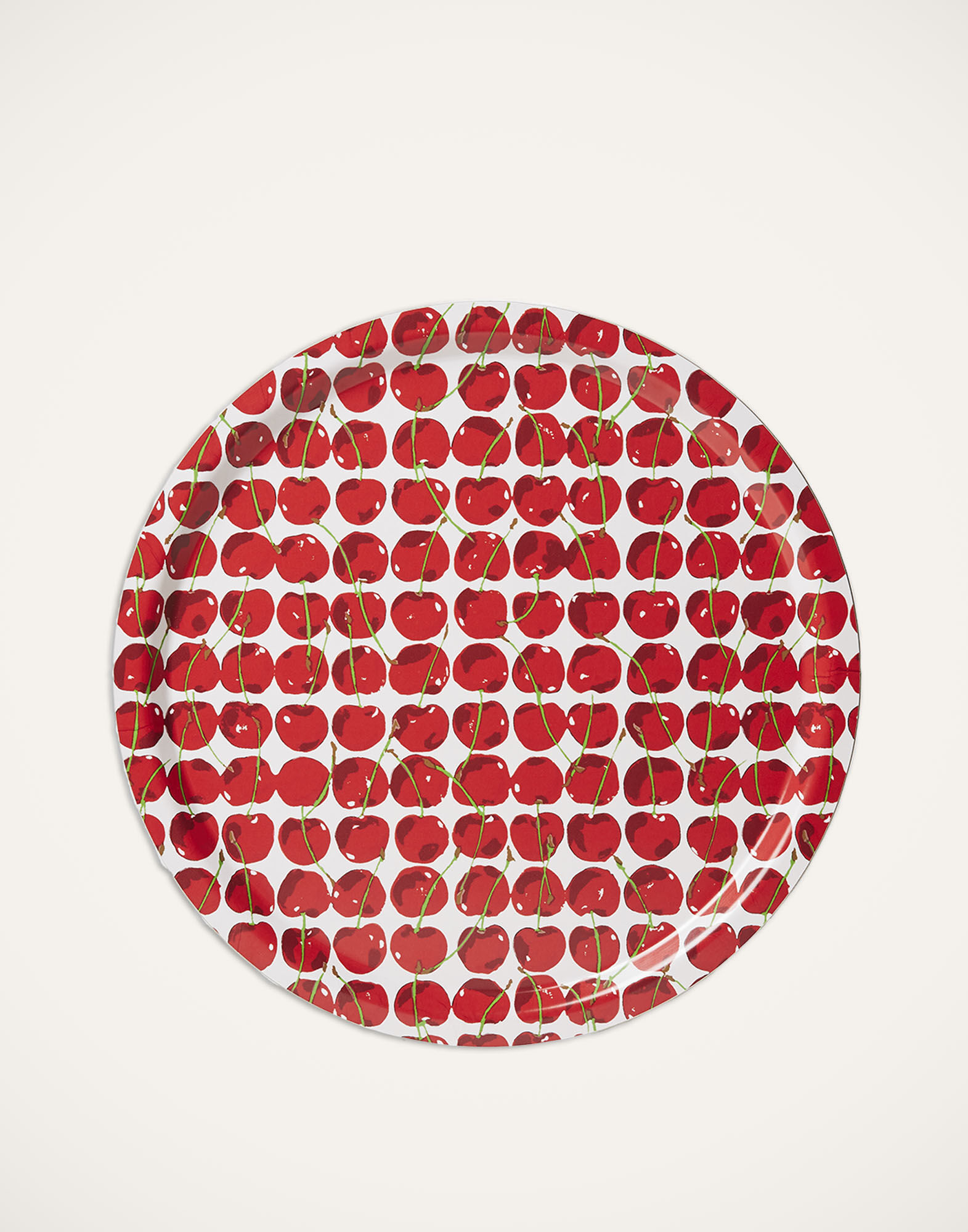 La DoubleJ Round Printed Tray Cherries Avorio TRA0002WOD001CHY0005
