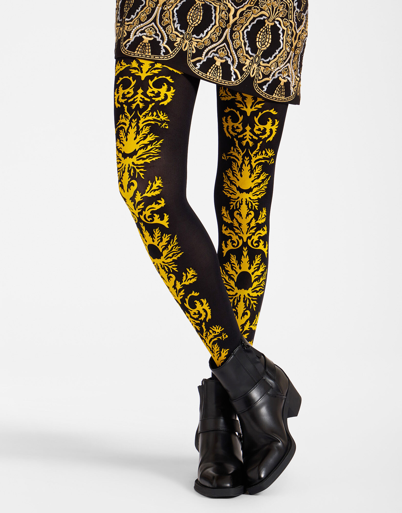 La DoubleJ Flocked Tights Black & Yellow SOC0014NYL010VA288YE02