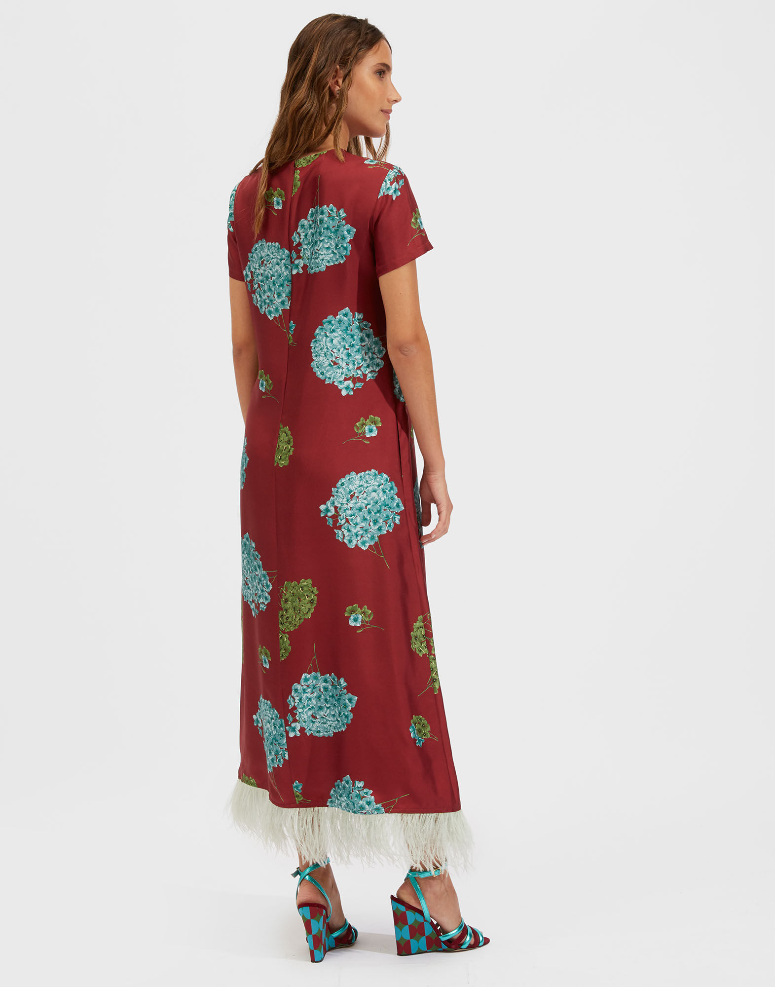 La DoubleJ Swing Dress (With Feathers) Ortensia Bordeaux DRE0316SIL001ORT0004