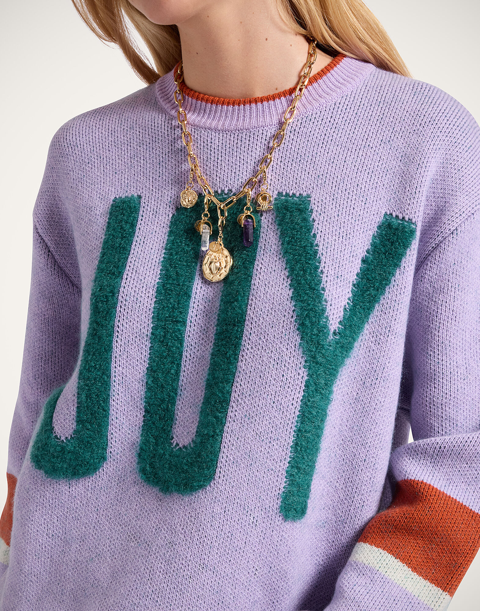 La DoubleJ Joy Sweater Color Block Lilac & Green PUL0248KNI156VA416PU02