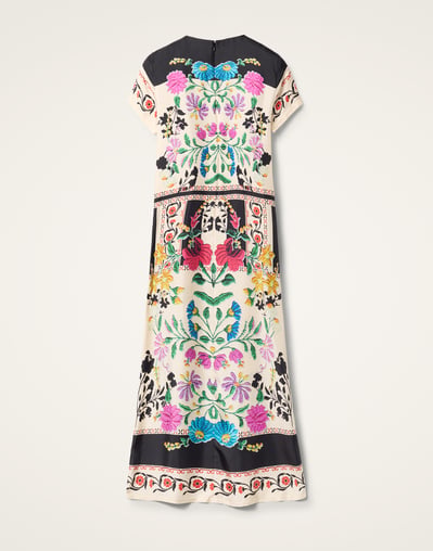 la double j silk swing dress Swing feather-trimmed silk twill maxi dress in multicoloured - La Double J