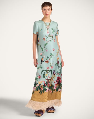 La DoubleJ Dresses Women - Swing Dress Zooflora Place Light Blue XS 98% Silk 2% Ostrich Feathers La DoubleJ Dresses Women - Swing Dress Zooflora Place Light Blue XS 98% Silk 2% Ostrich Feathers