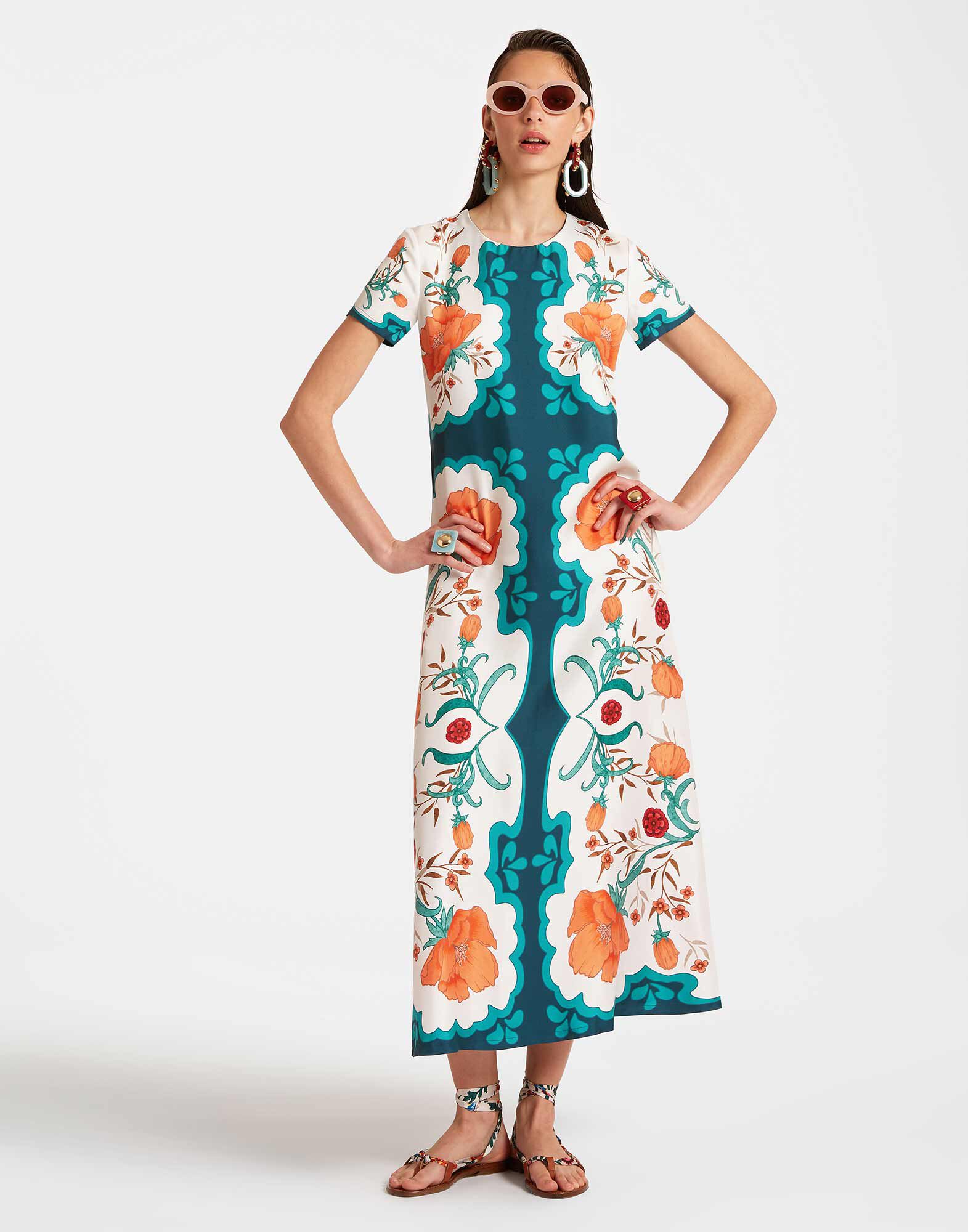 La DoubleJ Swing Dress Morpheus Plac&eacute;e Orange DRE0128SIL001MOR01OR02