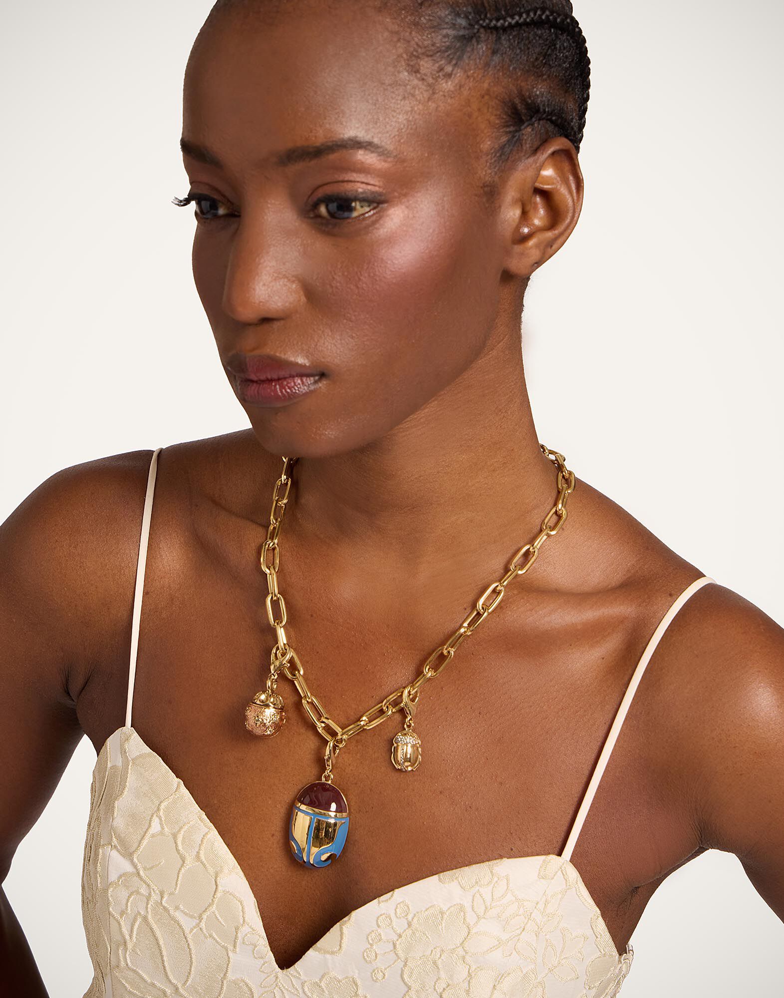 La DoubleJ JJ Scarab Charm 24K Gold Plate & Blue Enamel CHM0023MET002SOLIDBU03