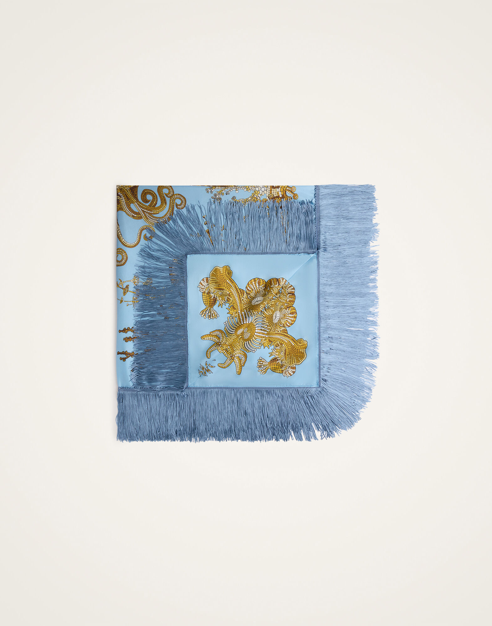 La DoubleJ Reversible Fringe Foulard 90 Oceania Plac&eacute;e Light Blue SCA0073SIL006OCE01BU01
