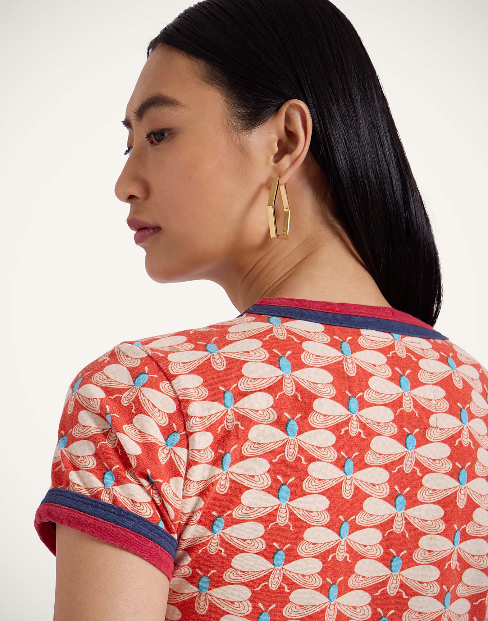 La DoubleJ Itty Bitty Double Binding Ringer T-Shirt Pull My Petaltail Orange TSH0061JER059PET03OR02