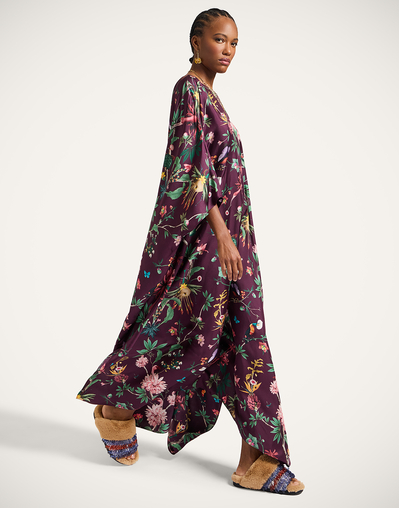 La DoubleJ Dresses Women - Square Kaftan Zooflora Burgundy XS 100% Silk La DoubleJ Dresses Women - Square Kaftan Zooflora Burgundy XS 100% Silk