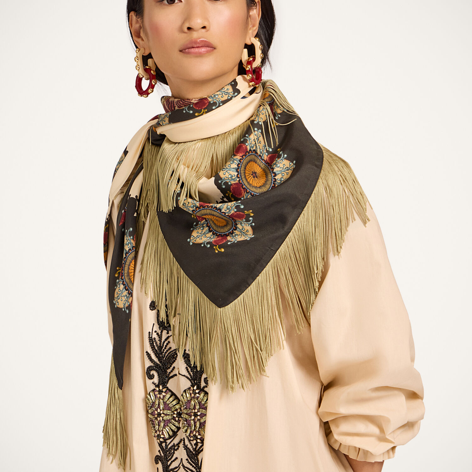 La Double J Fringe Triangle Scarf