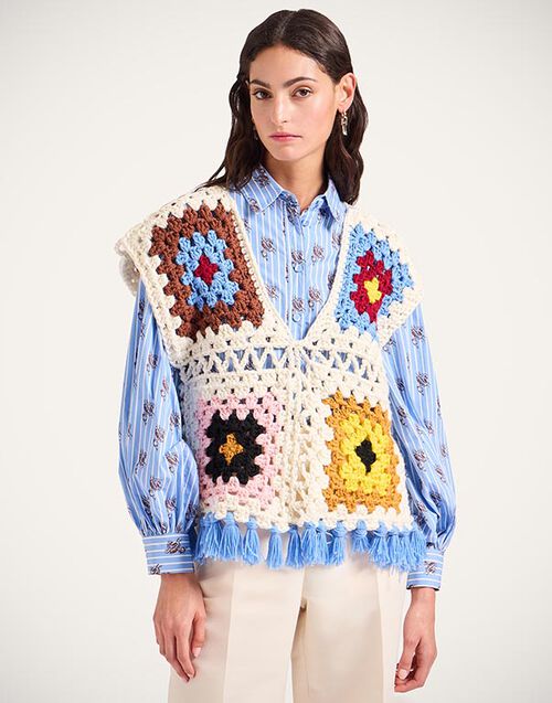 La DoubleJ Sole Star Crochet Top Flower Tile Ivory PUL0306KNI145FLW01WH04