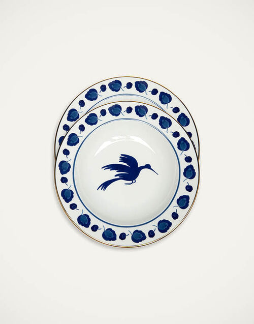 La DoubleJ Soup Plates Set Of 2 Wildbird Blue SOU0002CER001BIR01BU03
