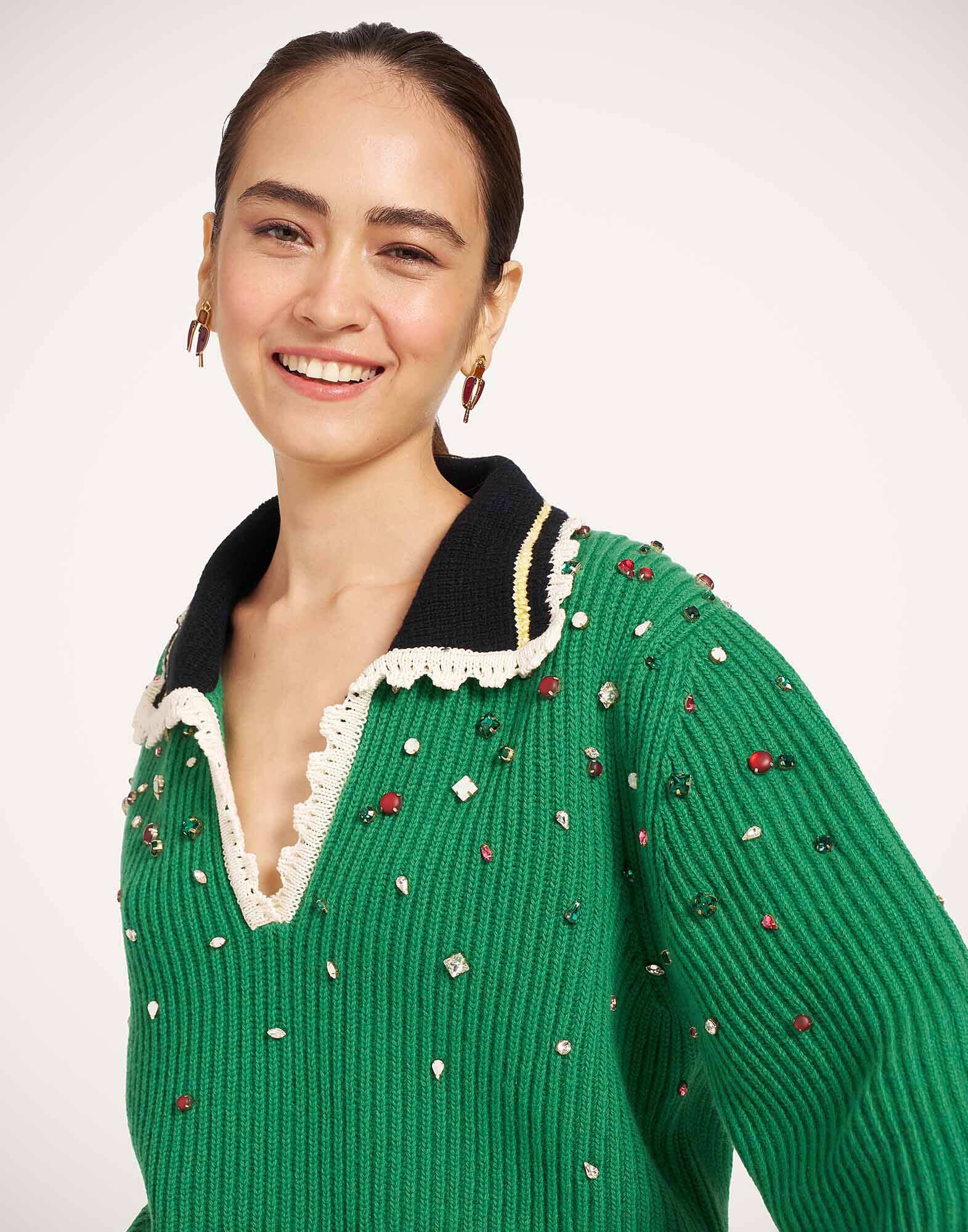 La DoubleJ Picket High Sweater Solid Green PUL0407KNI037SOLIDGR02