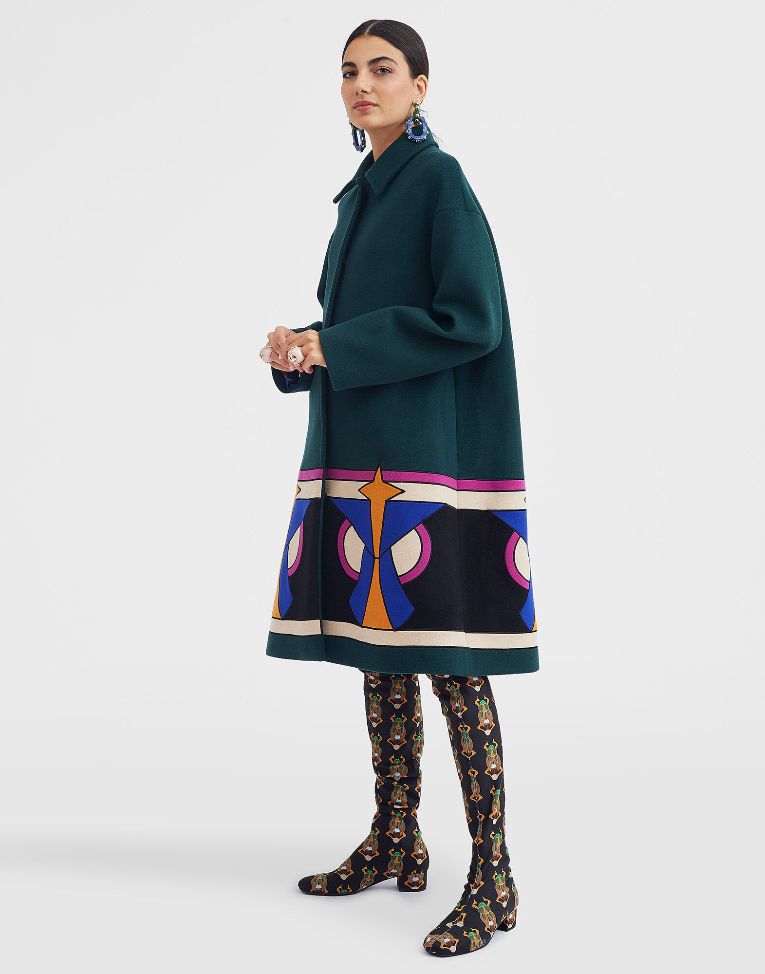 La DoubleJ Boxy Coat Intarsia Dark Green JAC0074WOL012SOLIDGR03