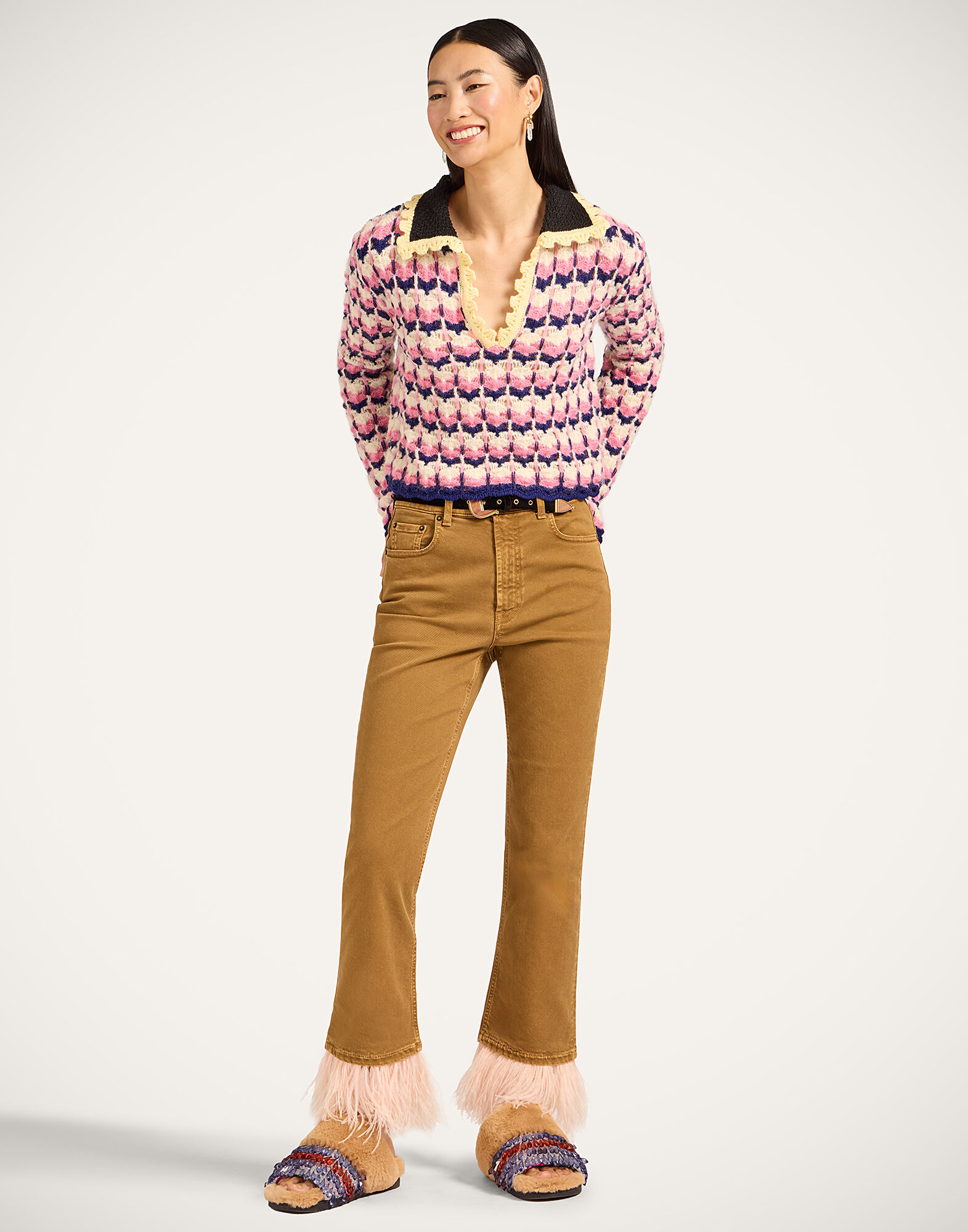 La DoubleJ Fancy Crop Jeans Khaki TRO0097DEN008SOLIDGR07