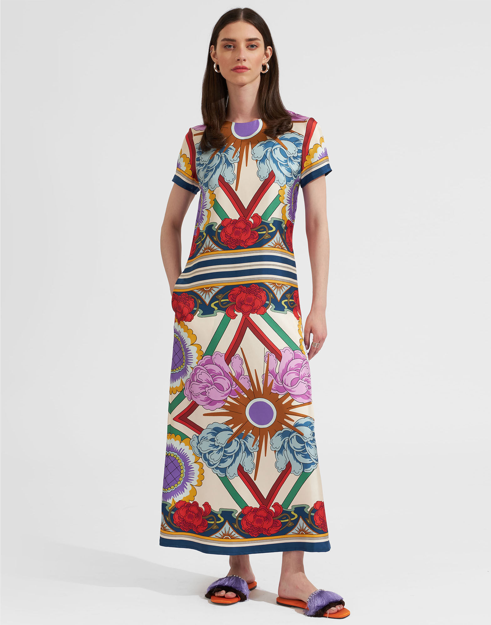 La DoubleJ Swing Dress Taormina Plac&eacute;e Rust DRE0128SIL006LRT01WH04