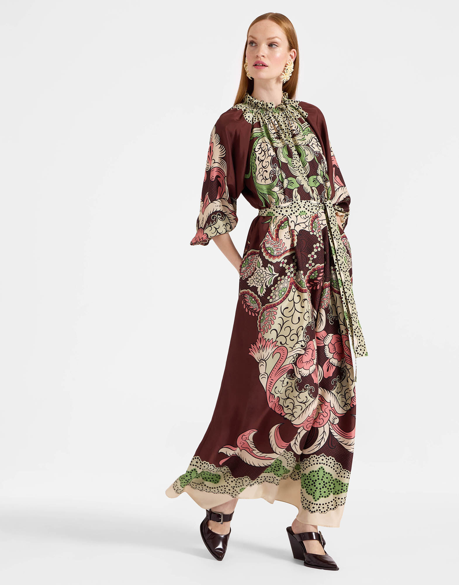 La DoubleJ Cerere Dress Portal Plac&eacute;e Brown DRE0399SIL009POR02BR11