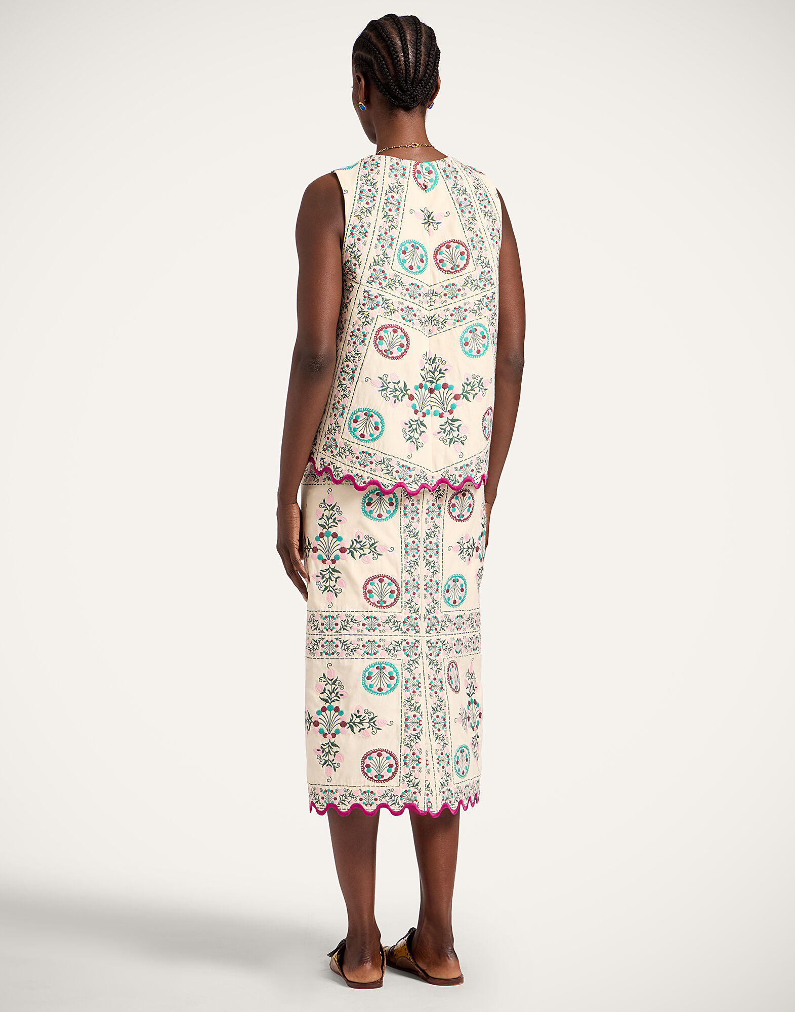 La DoubleJ Pencil Skirt Florette Tiles Ecru SKI0197JCQ137FLO09BR05