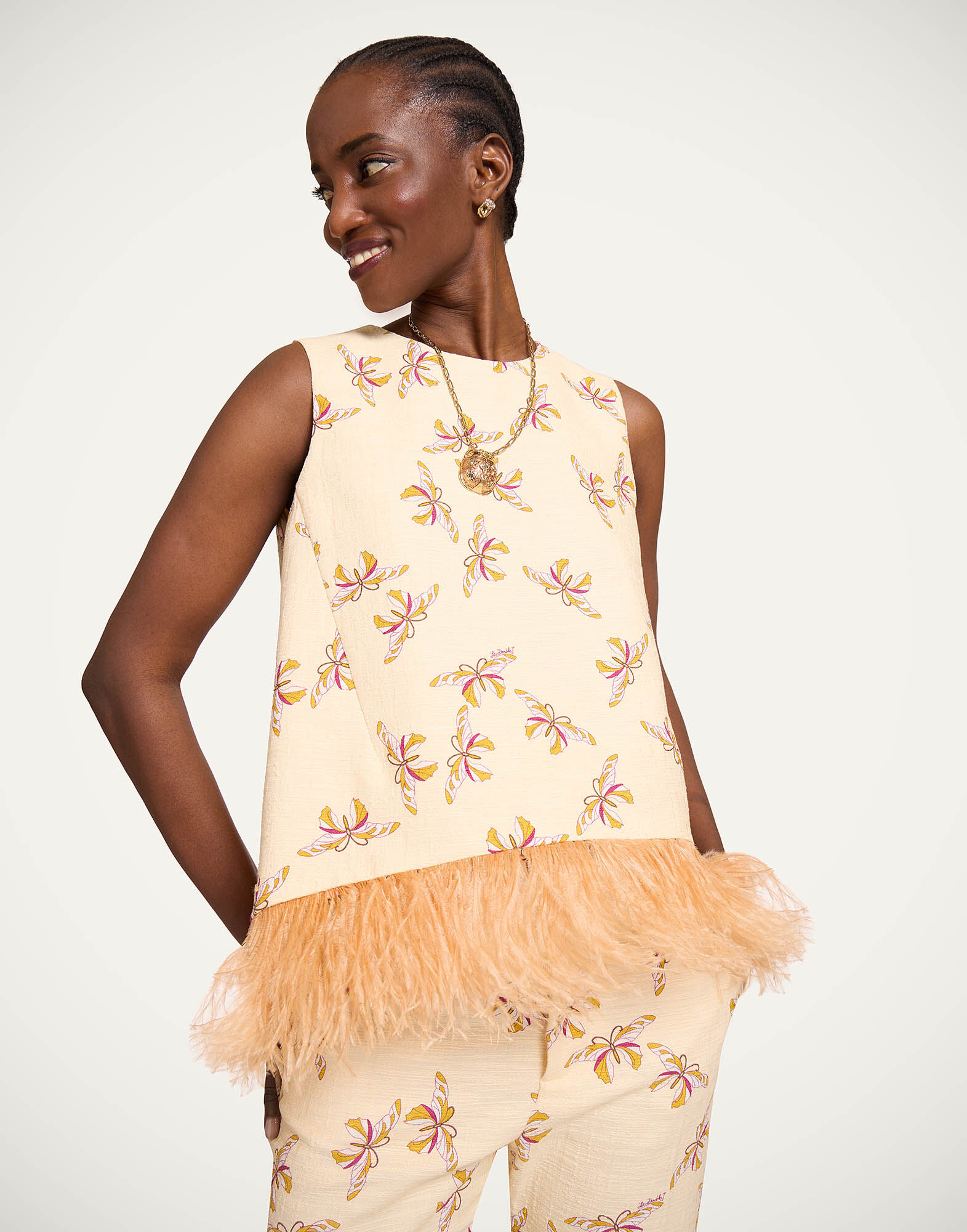 La DoubleJ La Scala Top Farfalla Buttercream TOP0013COT005FAR08WH09