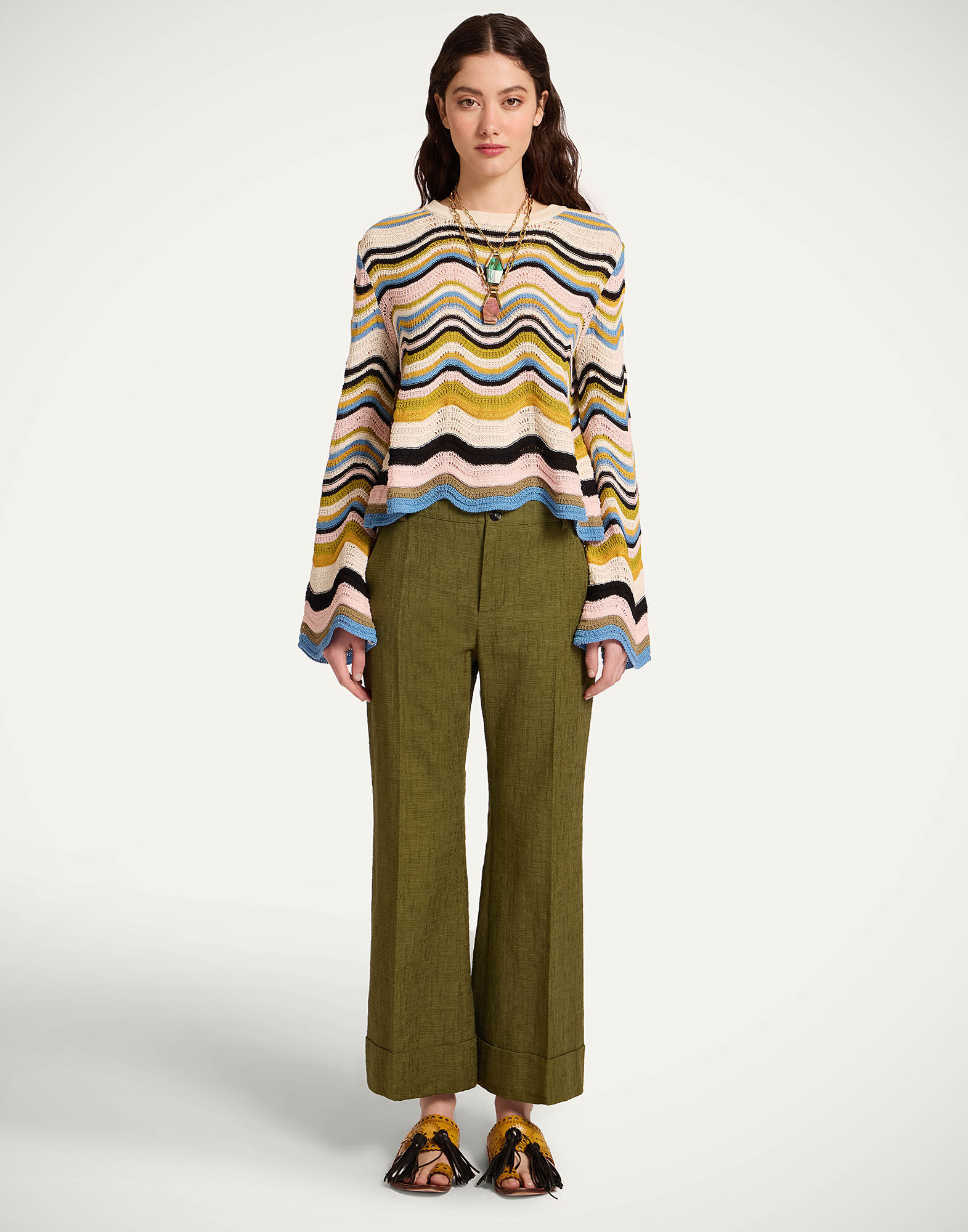 La DoubleJ Chevron Crop Sweater Multicolor Geen &  Pink PUL0265KNI158VA499PI01