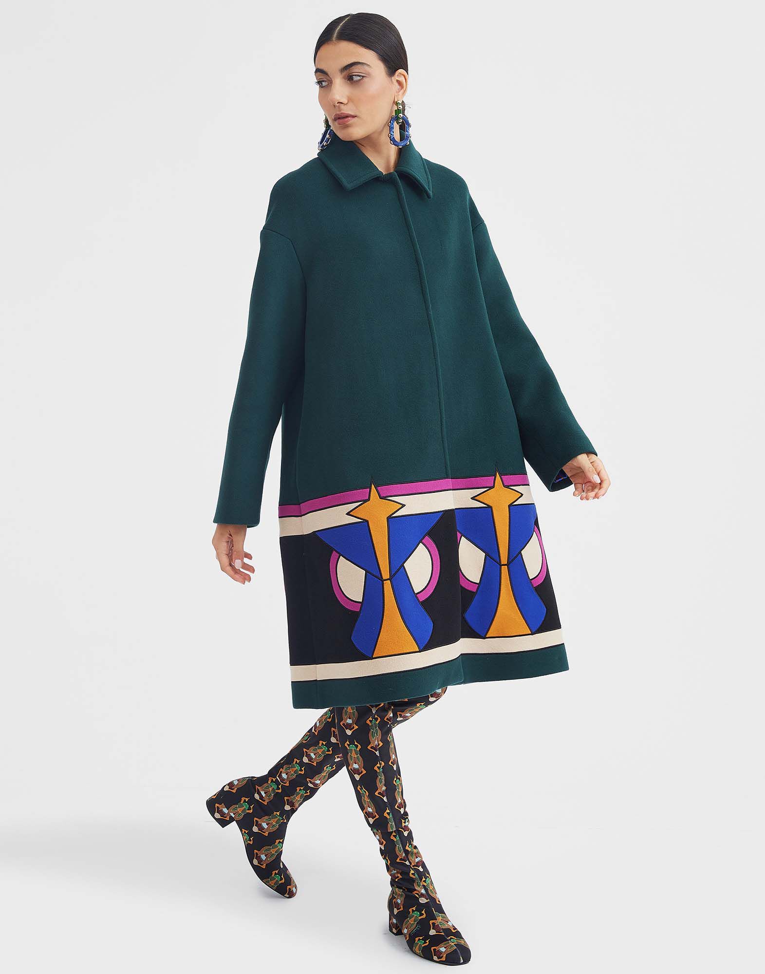 La DoubleJ Boxy Coat Intarsia Dark Green JAC0074WOL012SOLIDGR03