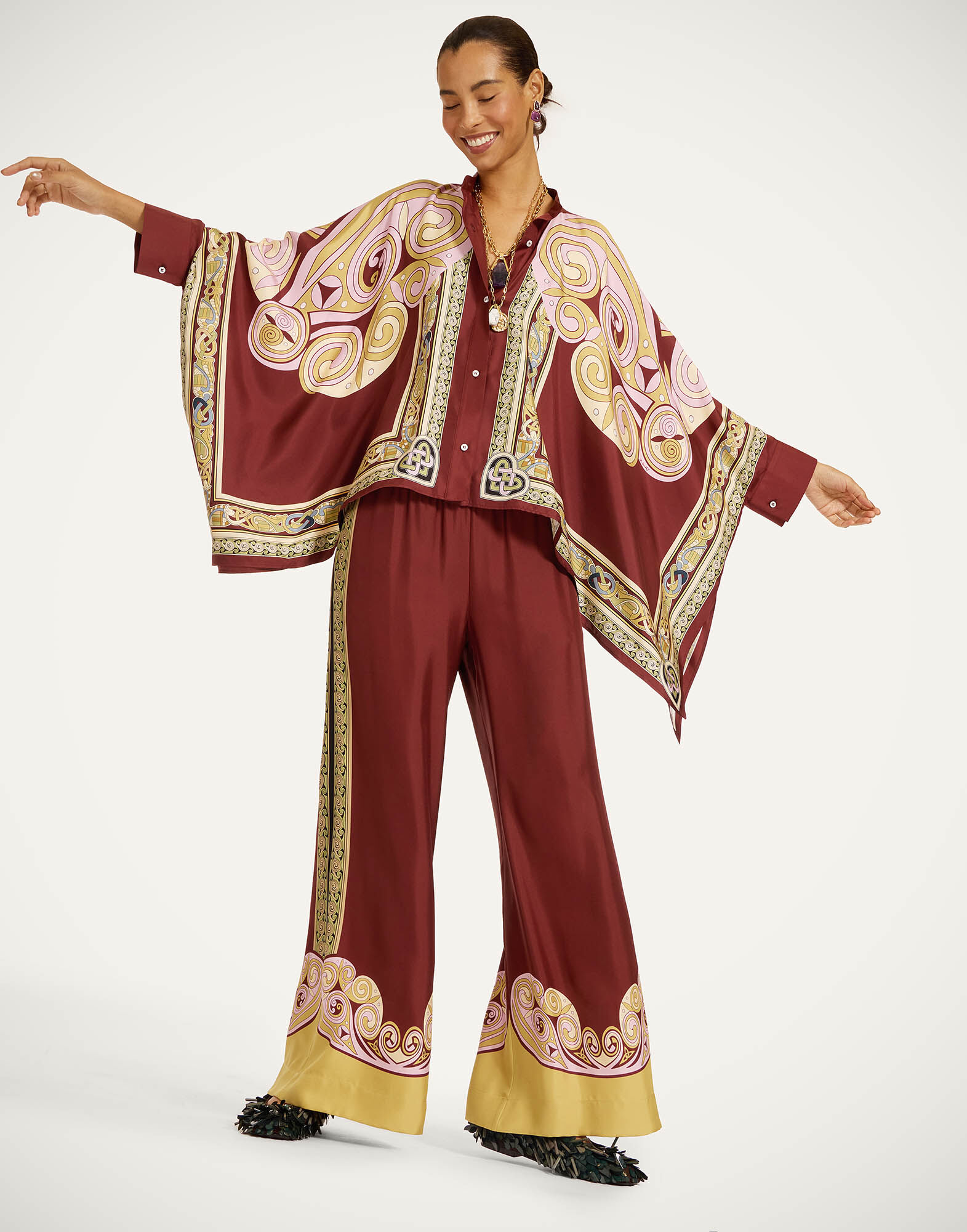 La DoubleJ Foulard Shirt Kells Swirl Plac&eacute;e Burgundy SHI0059SIL006KLS01RE07