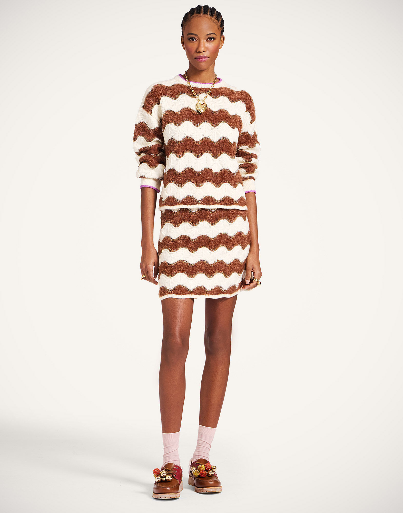 La DoubleJ Hang Ten Skirt Color Block White & Brown SKI0182KNI183VA428WH01