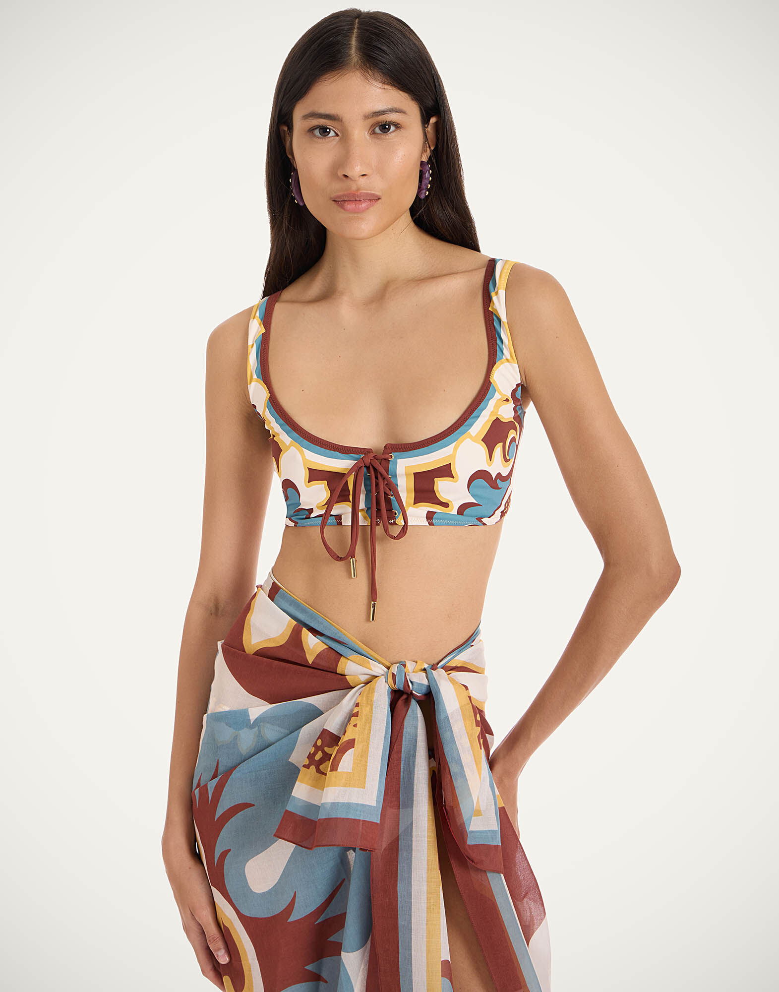 La DoubleJ Sunset Bikini Top Palazzo Plac&eacute;e Chocolate SWI0046LYC006PAL08BR07