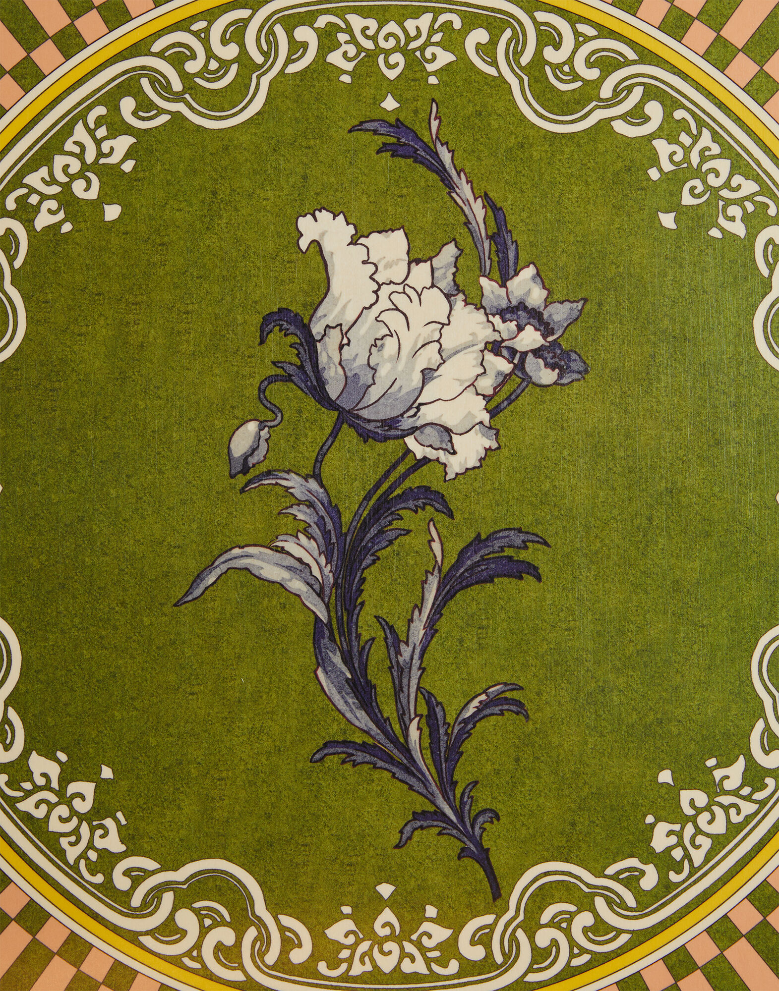 La DoubleJ Large Round Printed Tray Nymph Bloom Fiesole Green TRA0006WOD001NYB01GR16