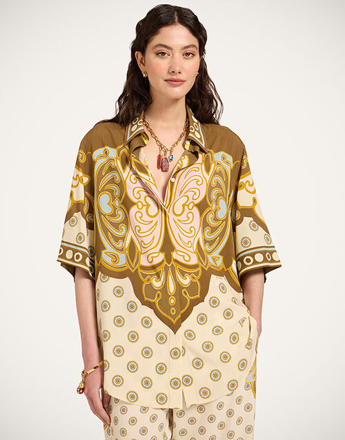 La DoubleJ Club Shirt Cocoon Plac&eacute;e Brown SHI0171VIS032COC02BR02