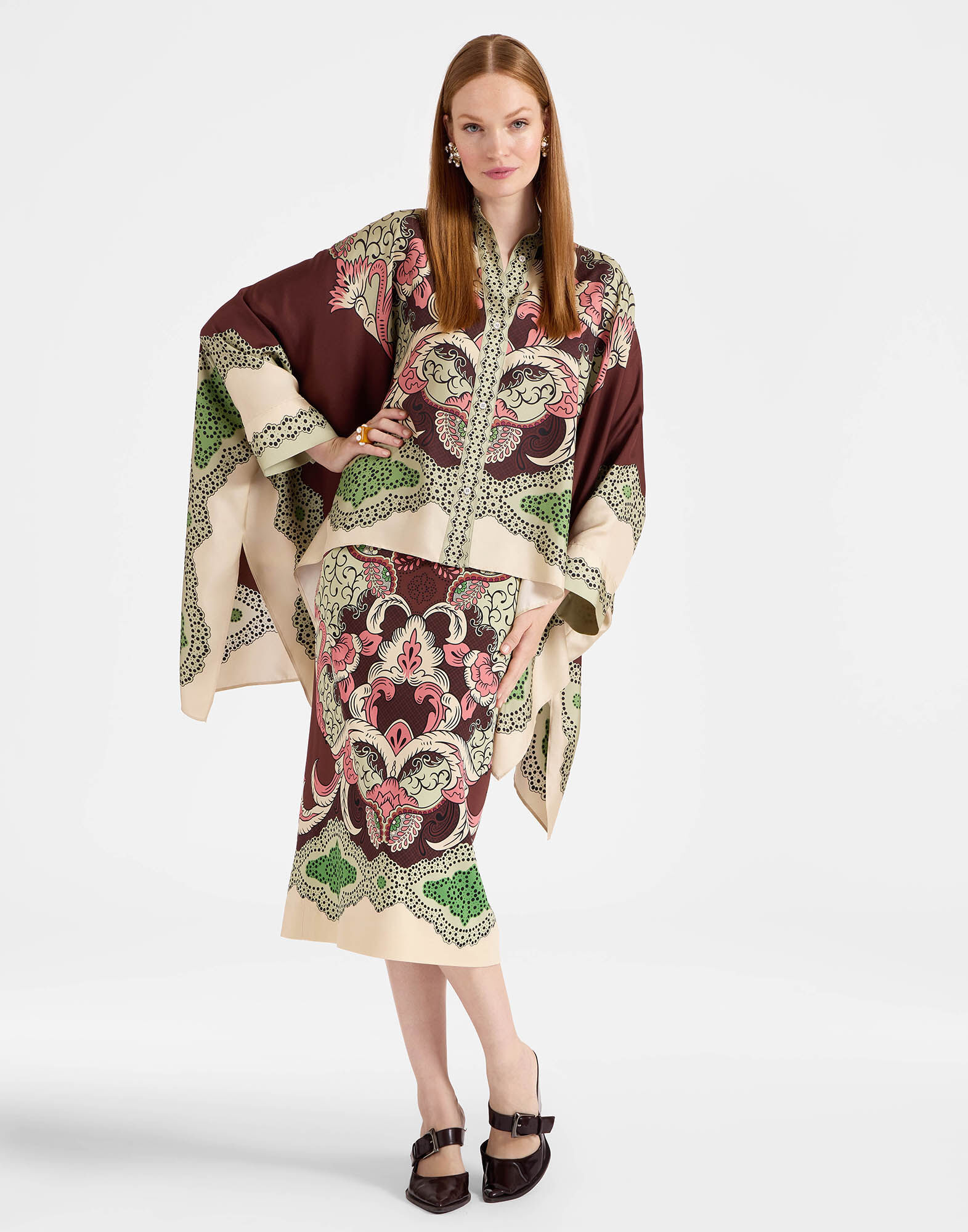 La DoubleJ Pencil Skirt Portal Plac&eacute;e Brown SKI0022VIS011POR02BR11