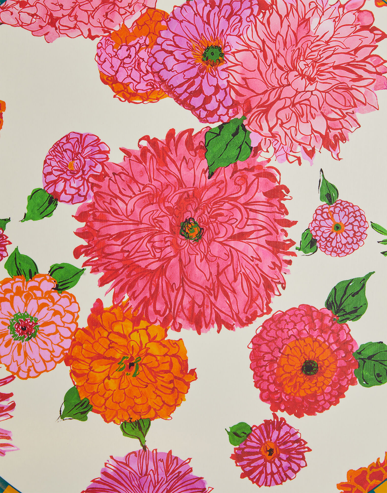 La DoubleJ Large Round Printed Tray Bright Blooms Pink TRA0006WOD001BRB03PI01