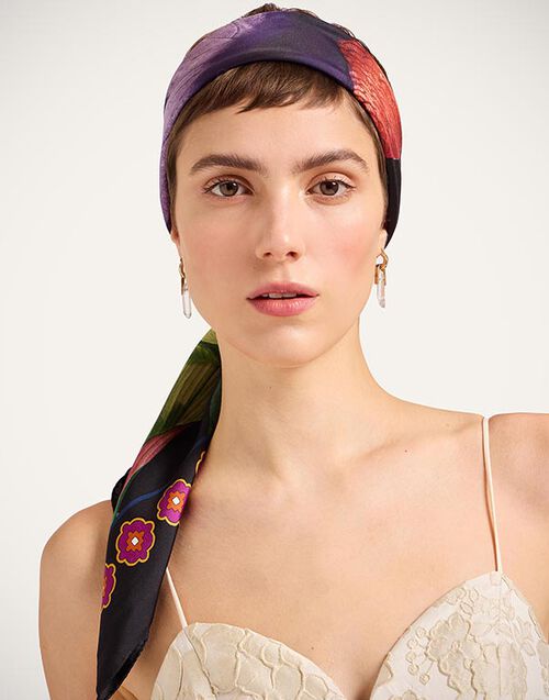 La DoubleJ Foulard 90 Zooflora Butterbird Placée Black SCA0067SIL006BTB03BL01