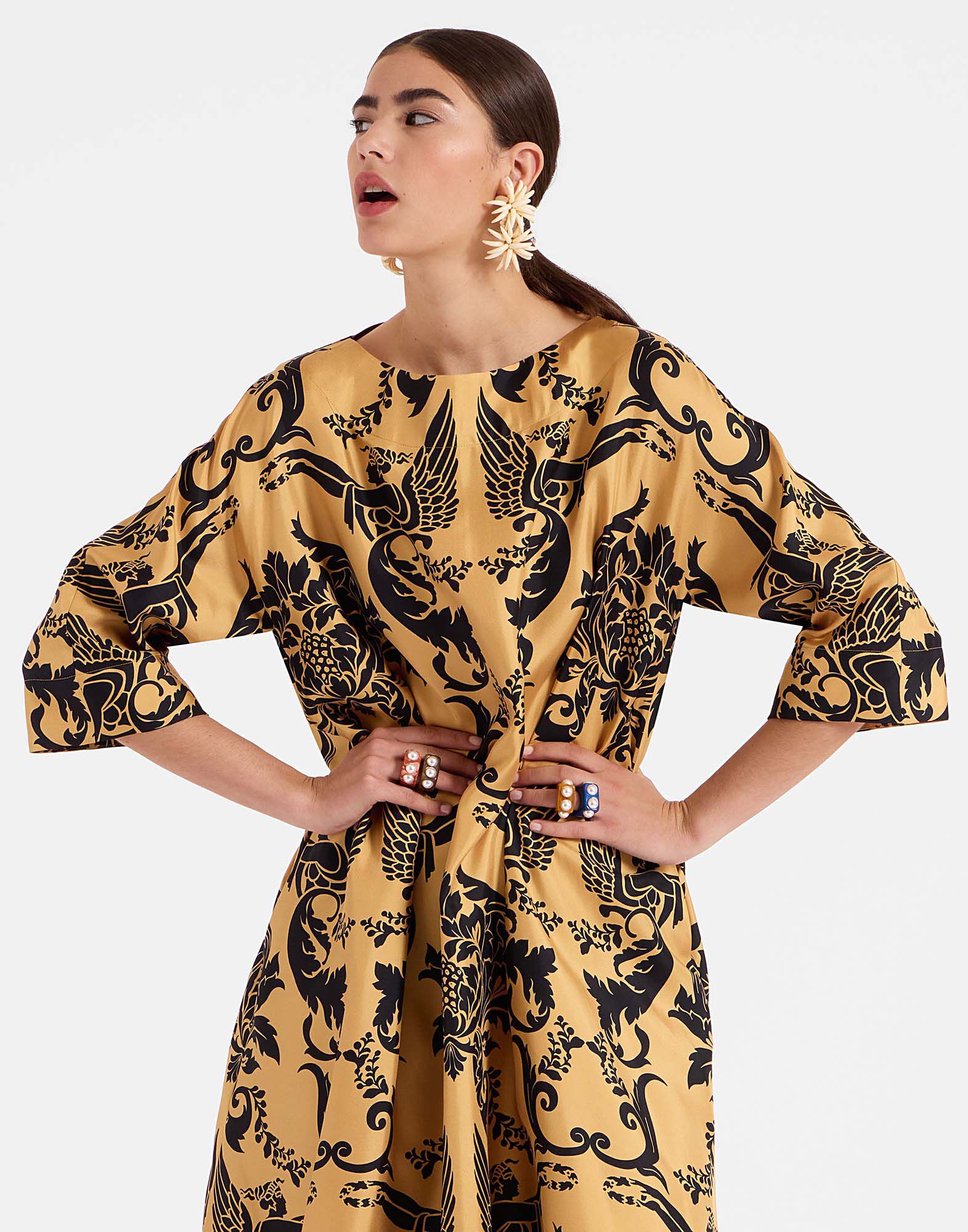 La DoubleJ Muumuu Dress Round Neck Cherubs Gold DRE0370SIL001CRB01YE05