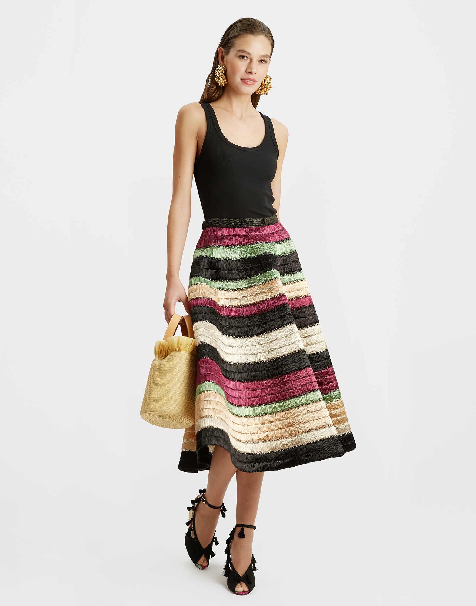 La DoubleJ Reina Embroidered Skirt Color Block Mint SKI0121RAF009CLB19GR11