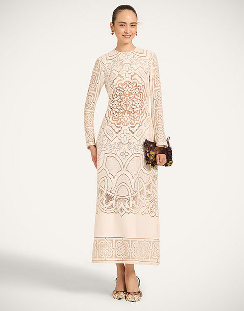 La DoubleJ Lacey Long Sleeve Swing Dress Solid White Smoke DRE0418EMB006WHI0006