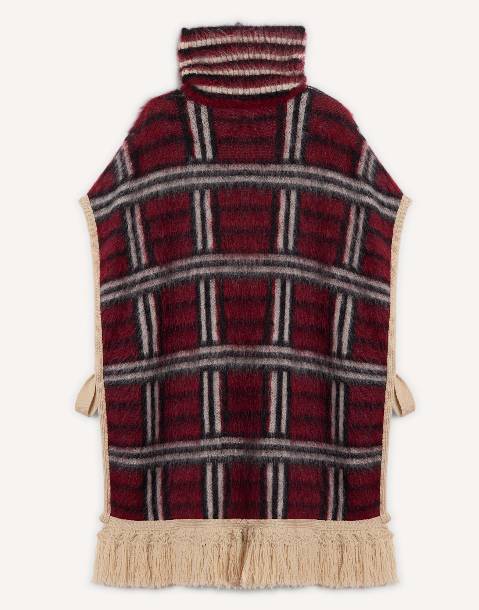 La DoubleJ Check Poncho Kells Check Burgundy, Black, and Ecru SCA0112KNI220VA518RE07