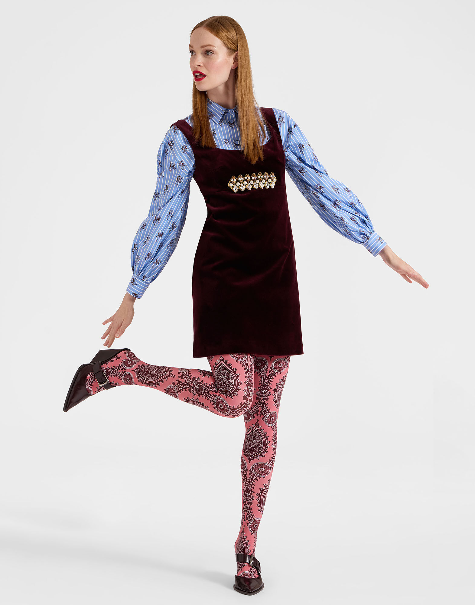 La DoubleJ Printed Tights Oltrarno Pink SOC0013NYL008OLT01PI01