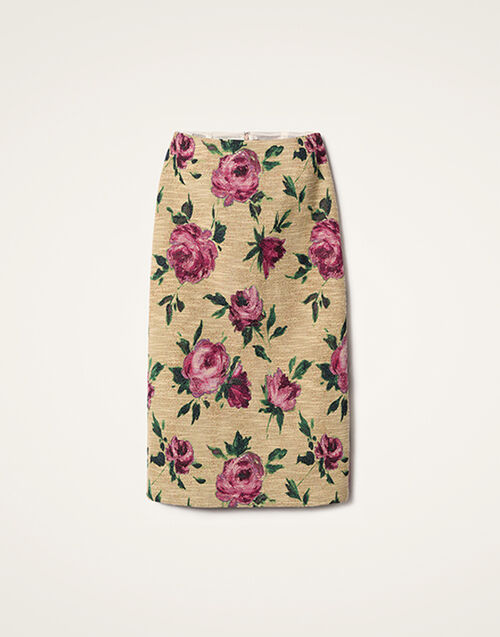 La DoubleJ Pencil Skirt Roses Light Beige SKI0011COT069ROS06BR01