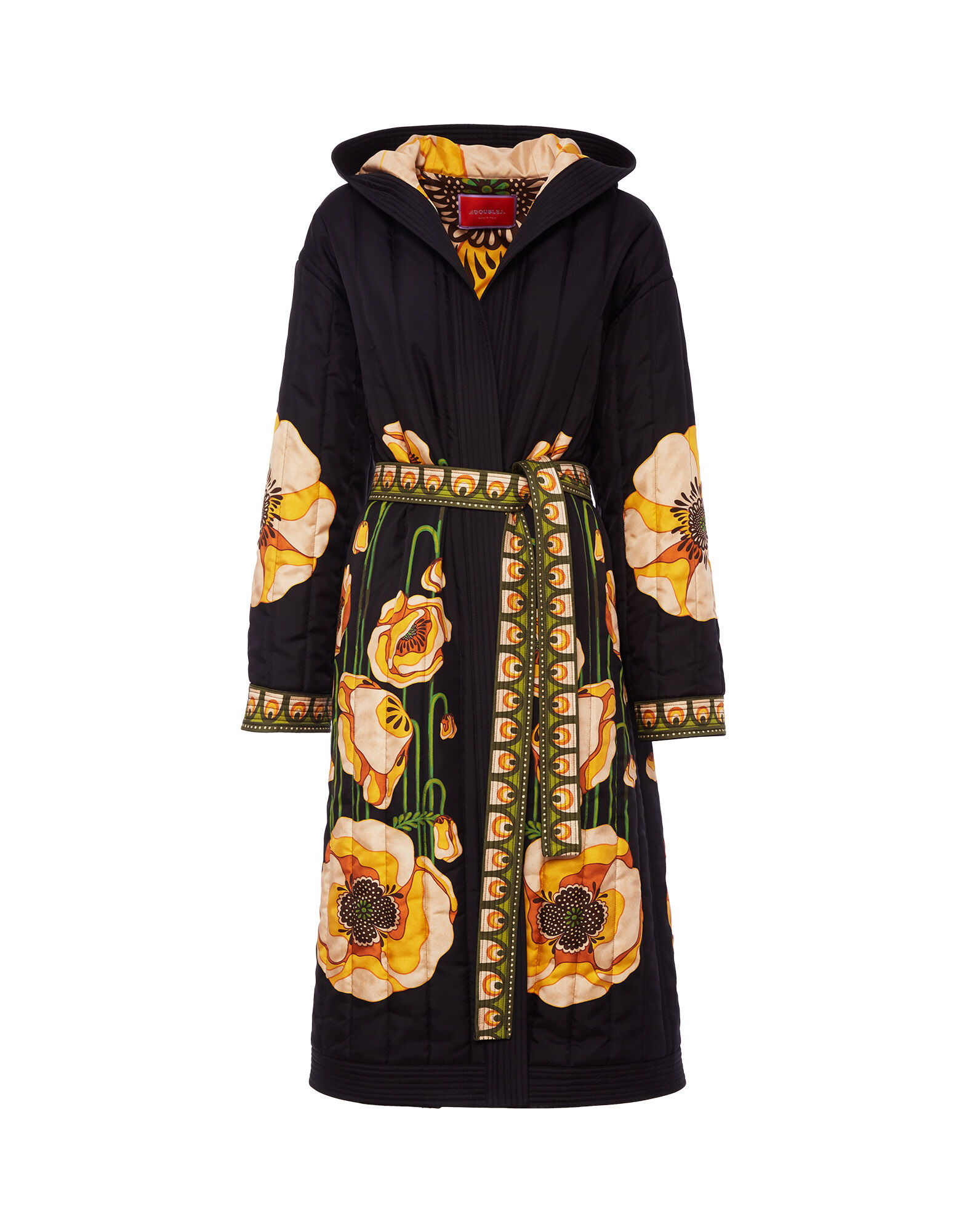 La DoubleJ Reversible Puffer Robe Poppies Black Plac&eacute;e JAC0052SIL006PPP0002