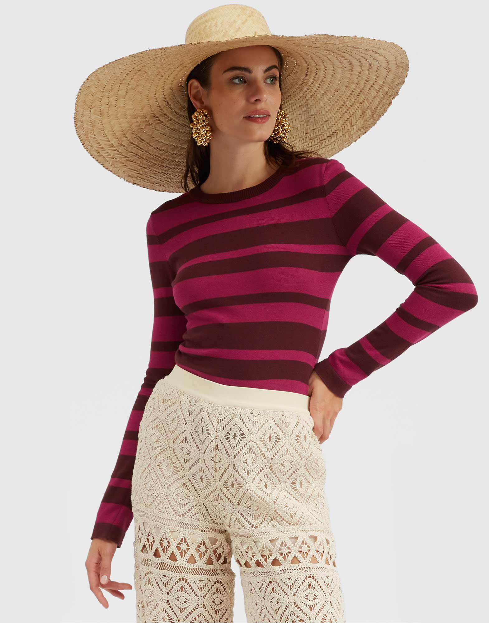 La DoubleJ Crew Top Solid Fuchsia PUL0118KNI106VA236PI03