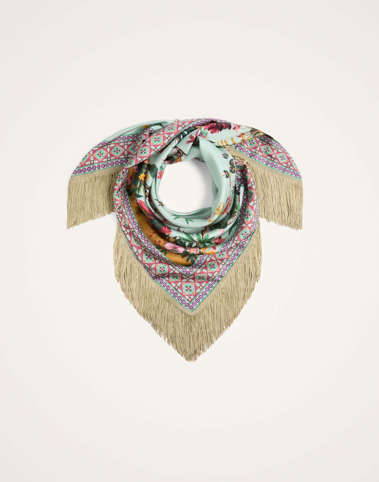 La DoubleJ Reversible Fringe Foulard 90 Zooflora Plac&eacute;e Light Blue SCA0073SIL006ZOF06BU01