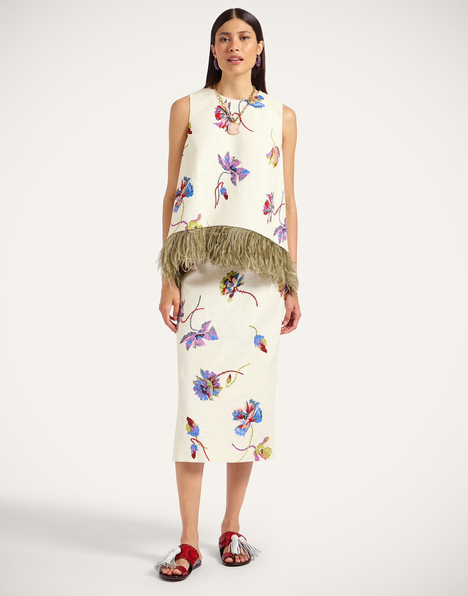 La DoubleJ Pencil Skirt Infiorata White SKI0011COT005INF01WH01