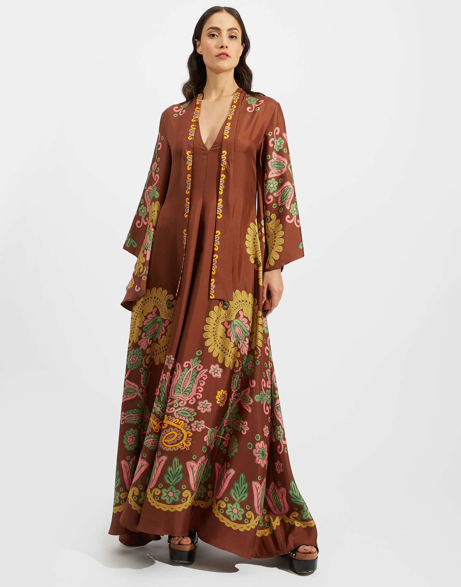 La DoubleJ Magnifico Dress Folky Hearts Chocolate Plac&eacute;e DRE0232SIL006FLH0007