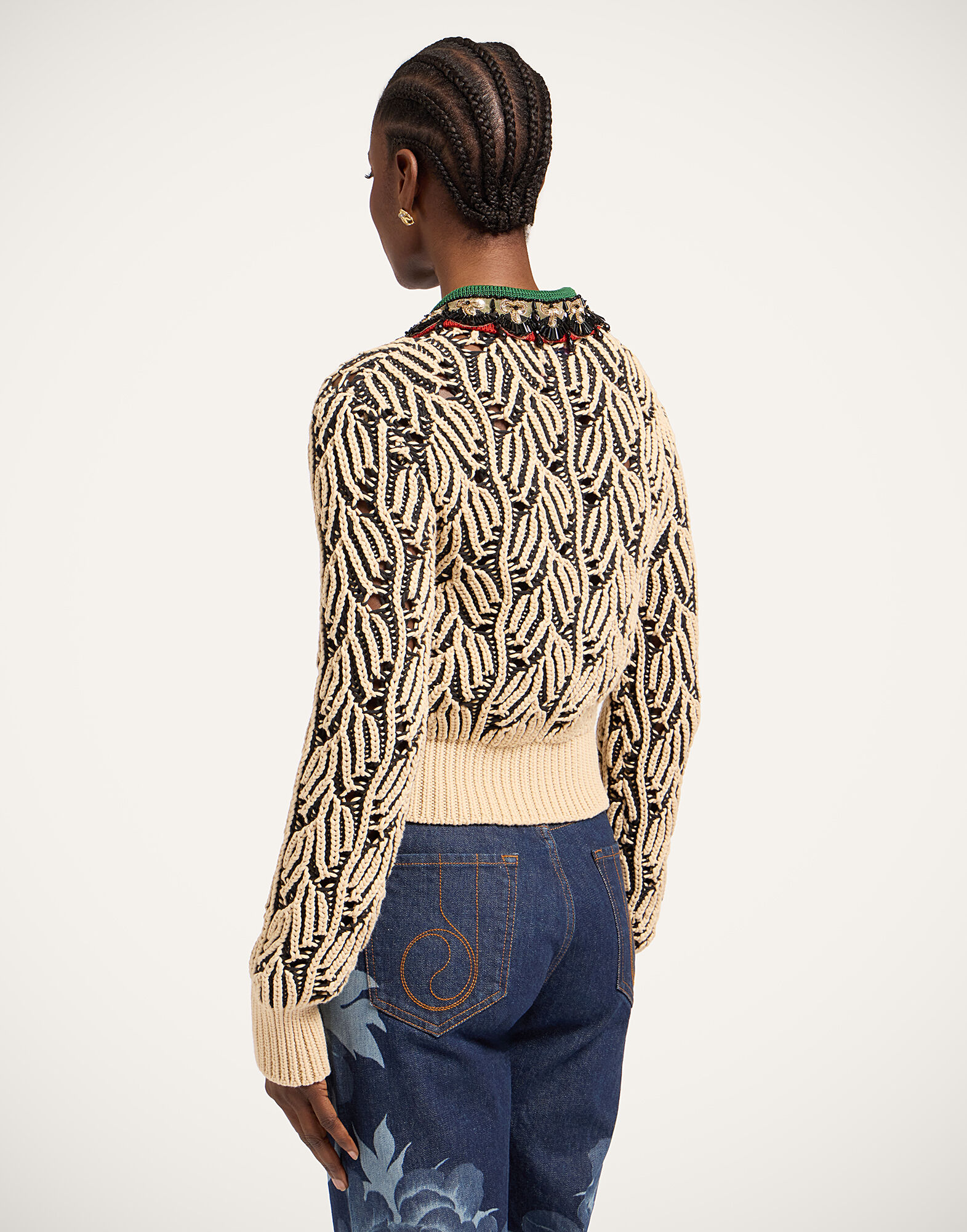 La DoubleJ Picture Cardigan Bicolor Black & Beige PUL0370KNI198VA469BR01