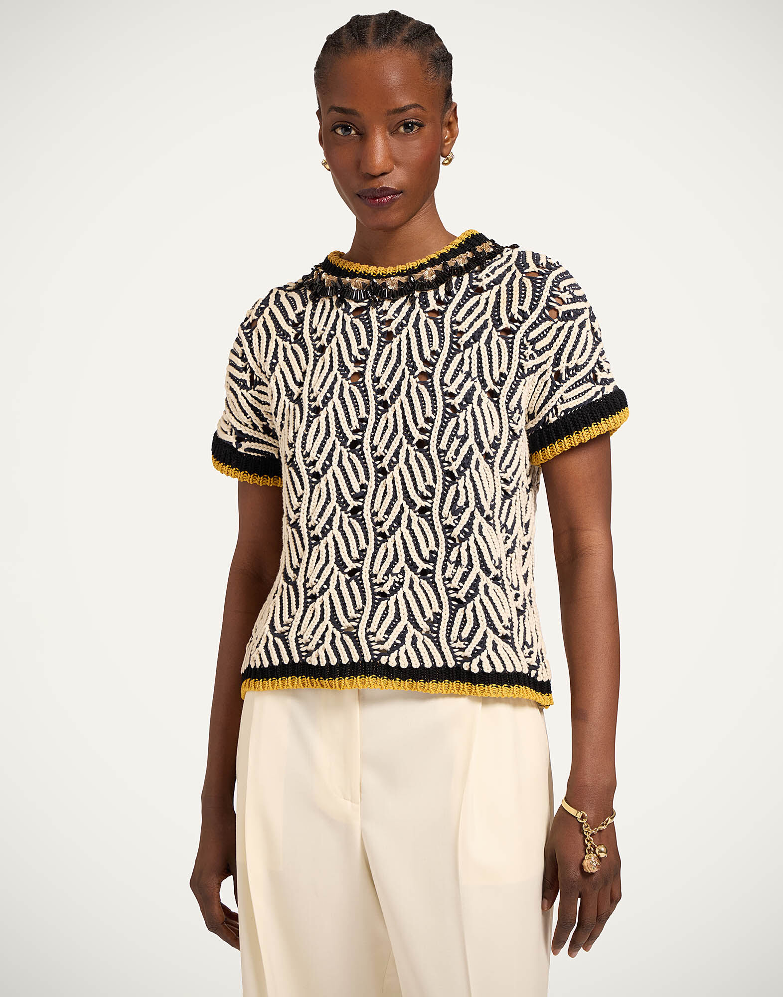 La DoubleJ Picture Top Bicolor Navy & Ecru PUL0366KNI198VA470BU06