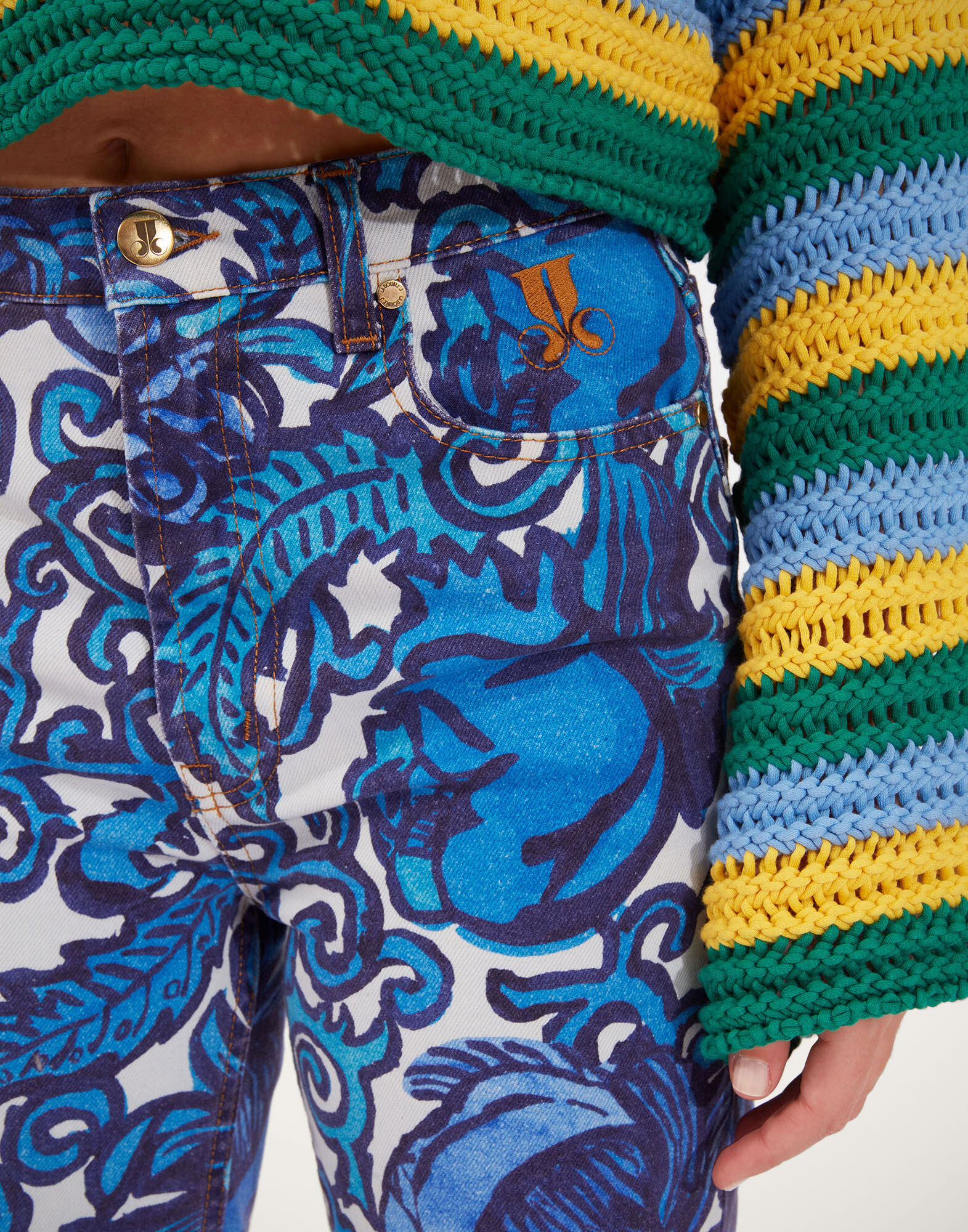 La DoubleJ Fancy Crop Jeans (With Feathers) Anemone TRO0097DEN001ANE01BU03