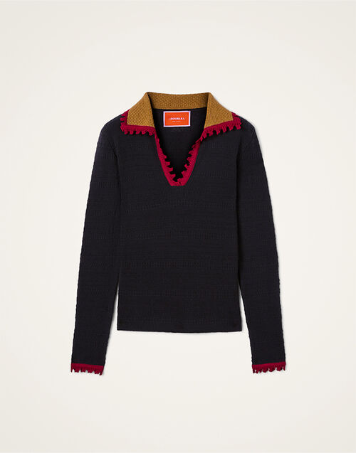 La DoubleJ Picket Polo Jumper Solid Black PUL0280KNI154SOLIDBL01