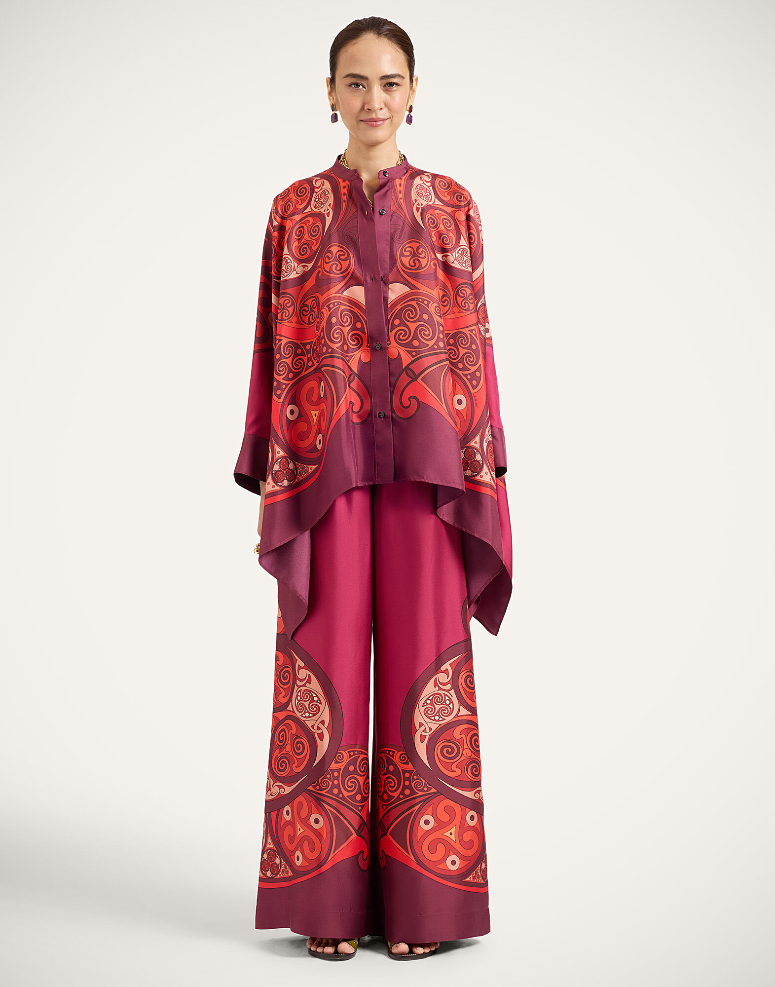 La DoubleJ Palazzo Pants Alchemy Plac&eacute;e Dark Red TRO0026SIL001ALC03RE40