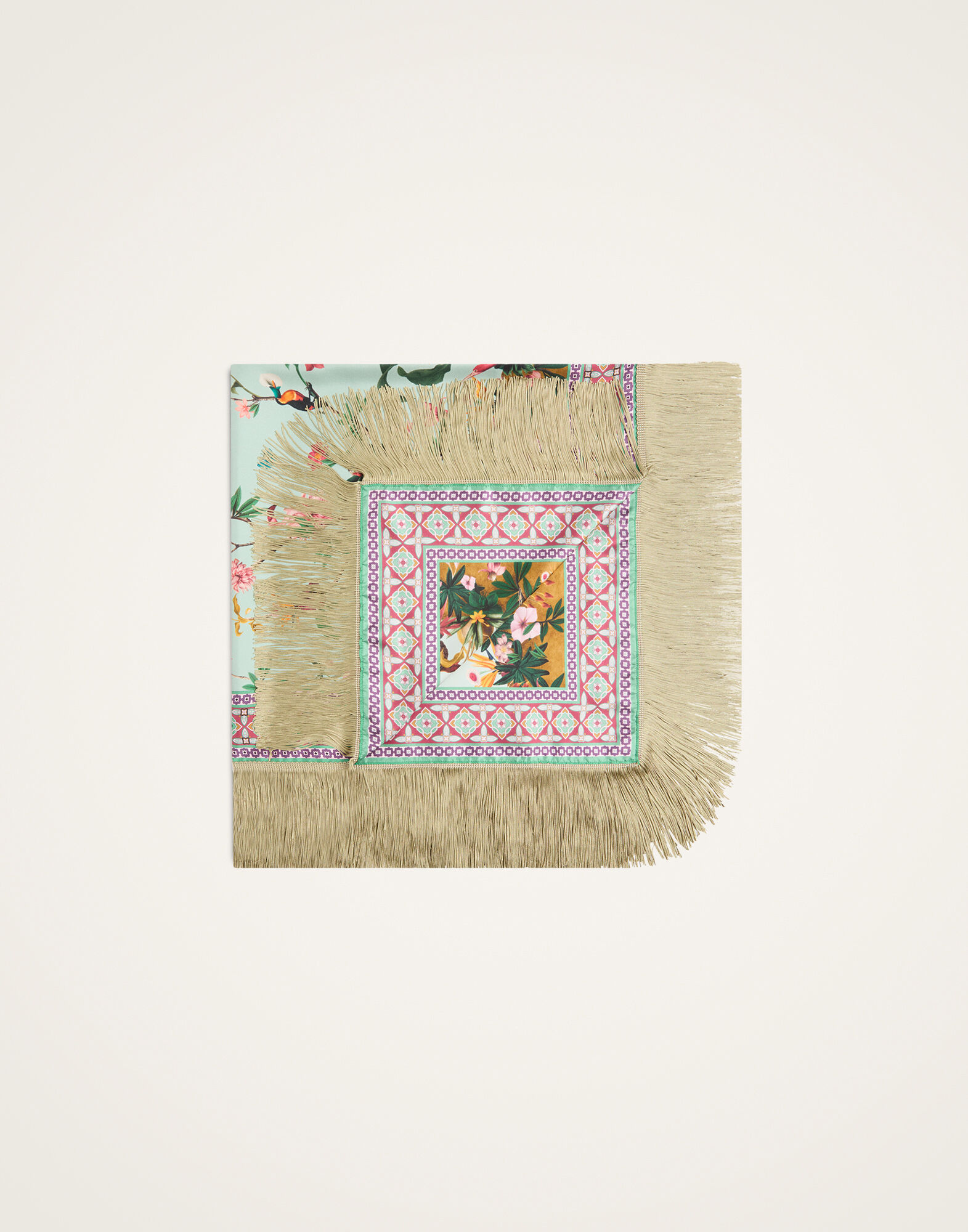 La DoubleJ Reversible Fringe Foulard 90 Zooflora Plac&eacute;e Light Blue SCA0073SIL006ZOF06BU01