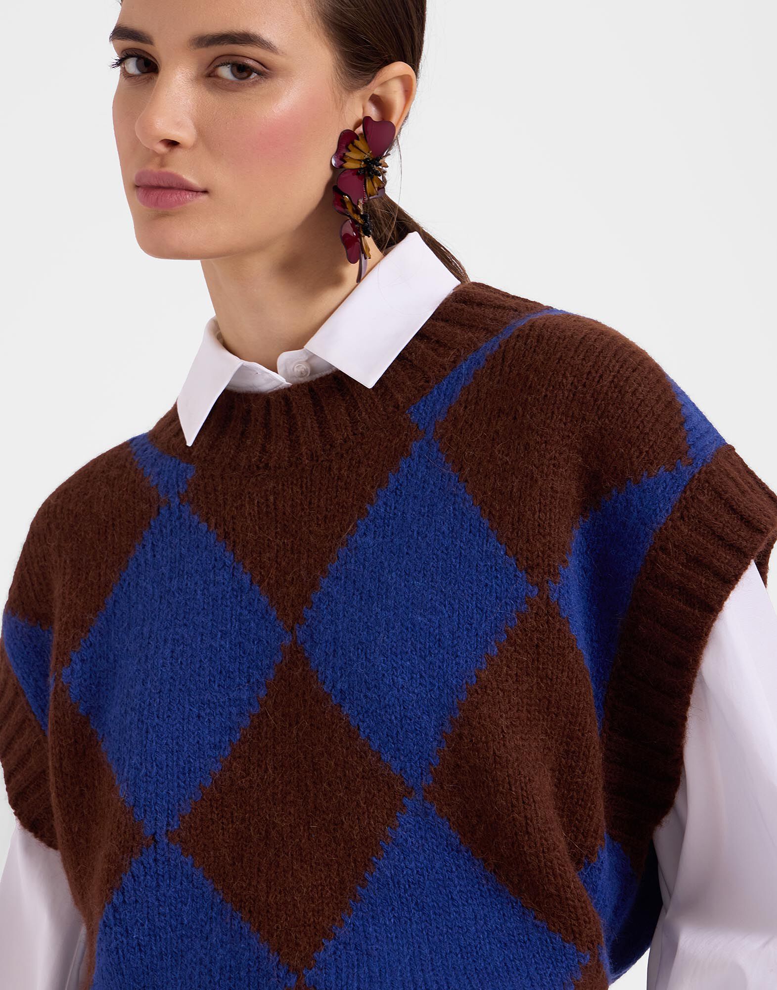 La DoubleJ Argyle Gilet Black / Green TOP0077KNI064VAR0169